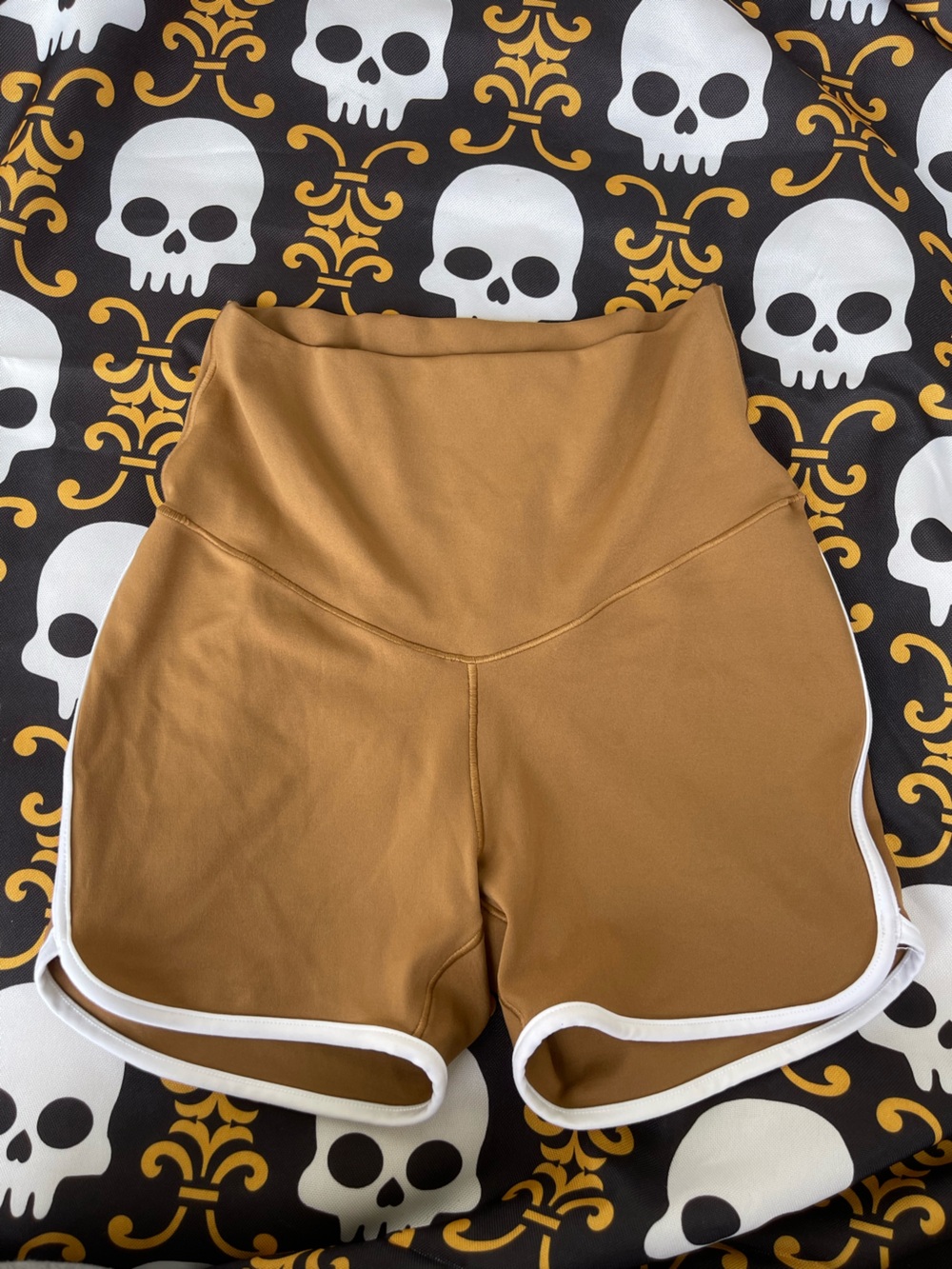 aerie Brown High-Waist Athletic Shorts with White Trim